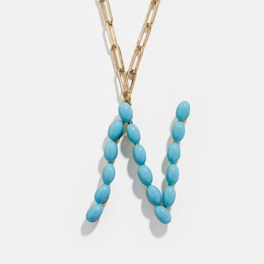 Blue Letter "N" Initial Paper Clip Name Necklace